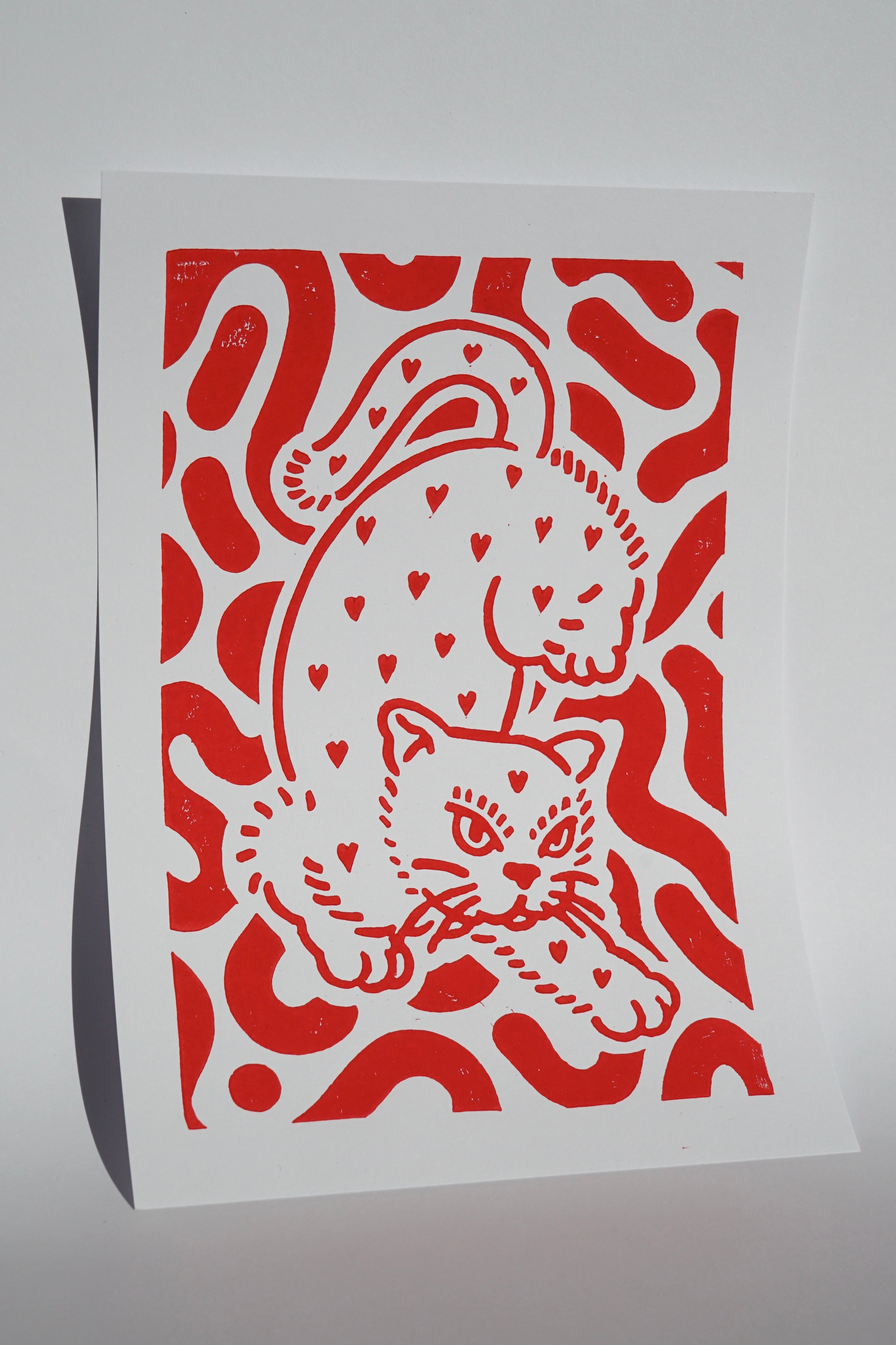LINOCUT PRINT "HEART EATER" RED
