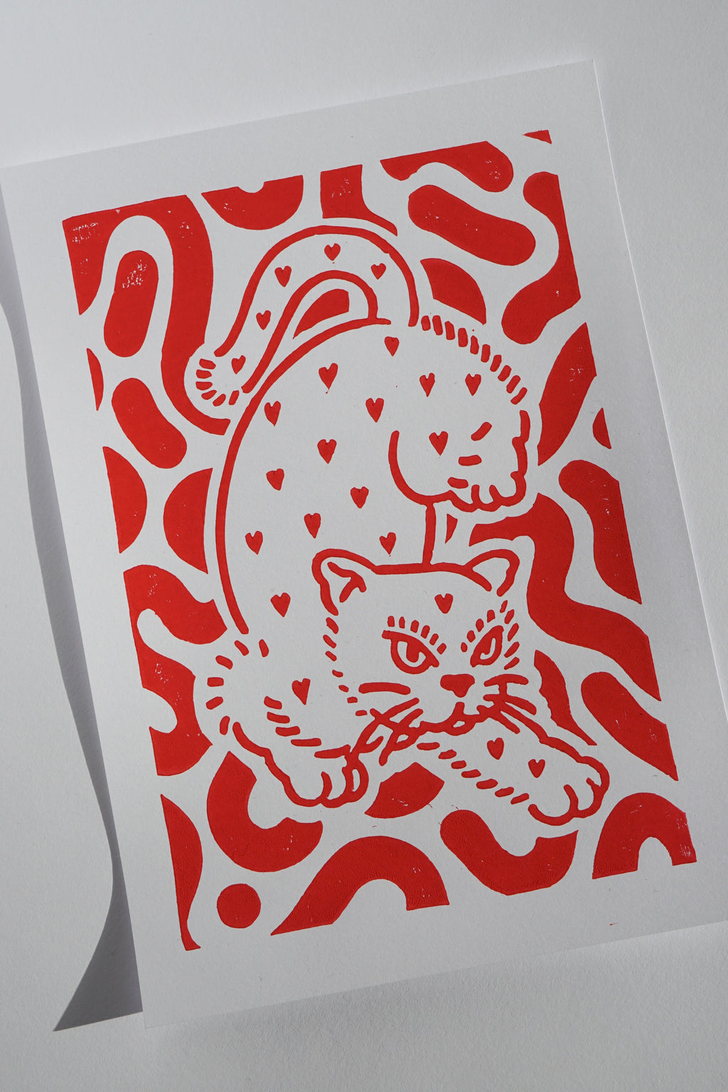 LINOCUT PRINT "HEART EATER" RED