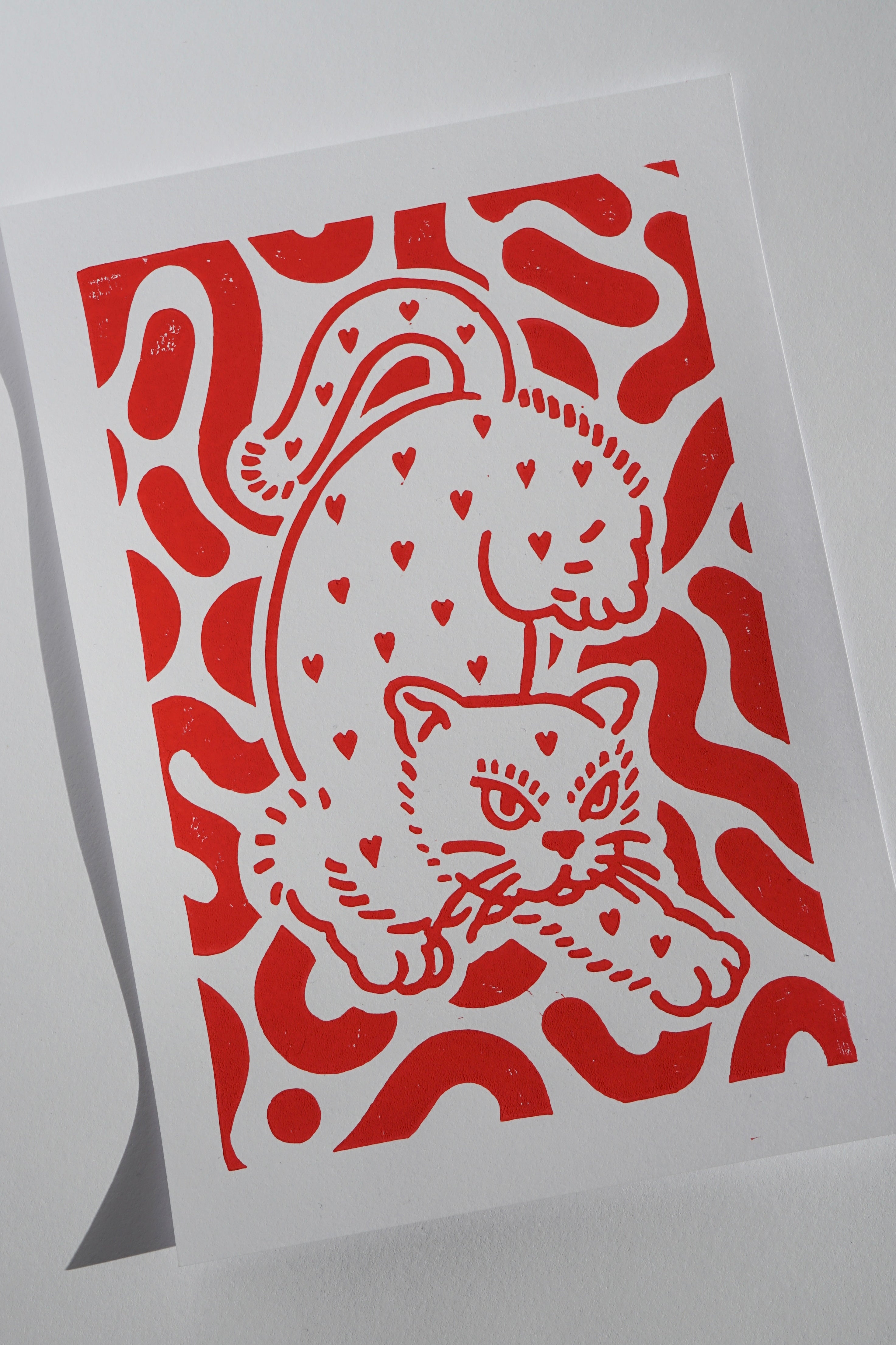 LINOCUT PRINT "HEART EATER" RED