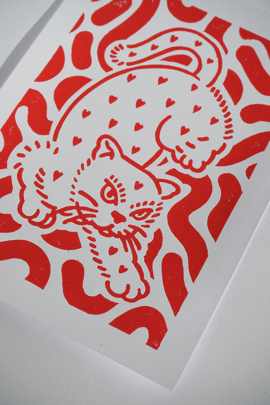 LINOCUT PRINT "HEART EATER" RED