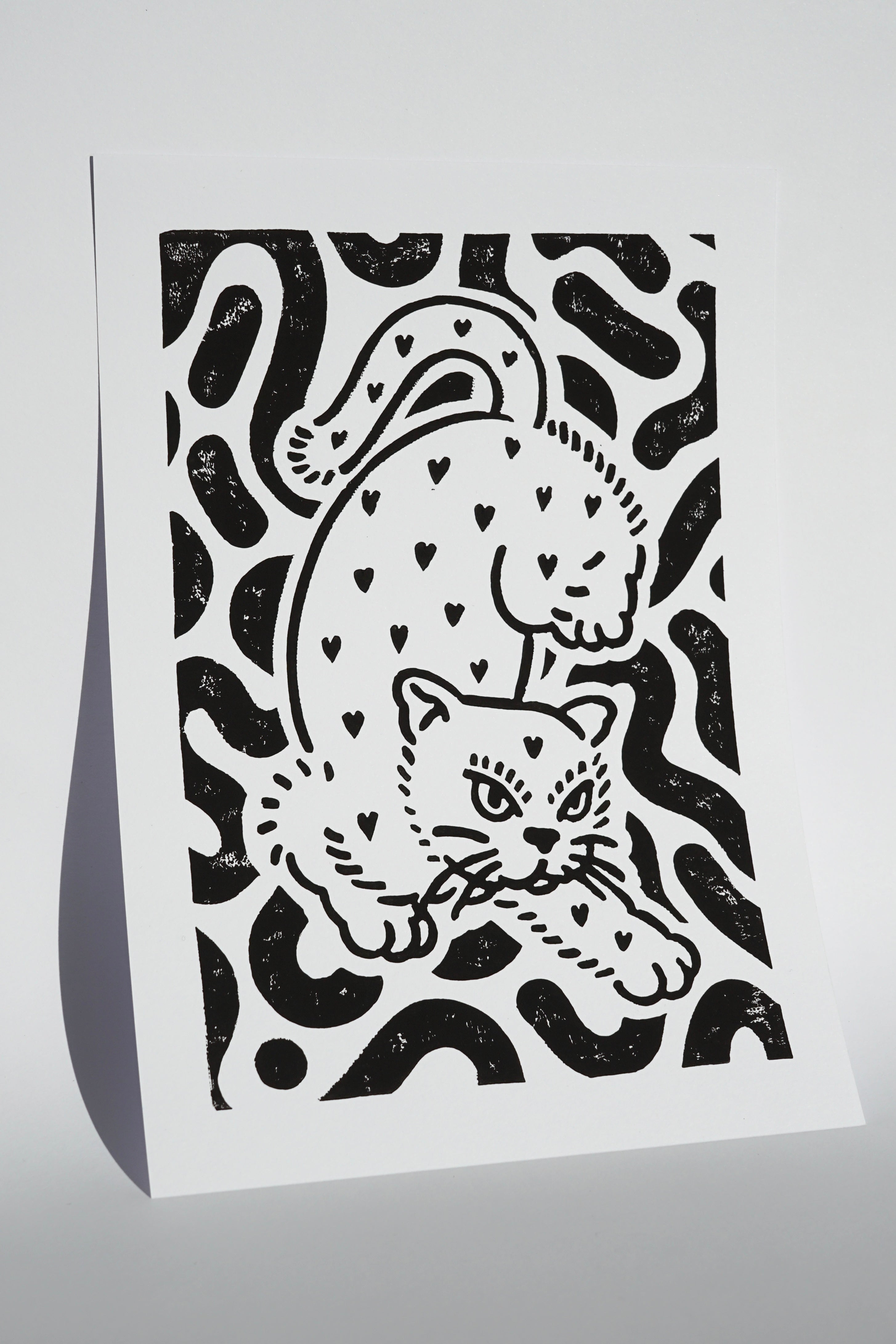 LINOCUT PRINT "HEART EATER" BLACK